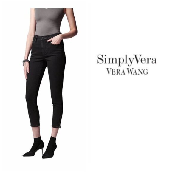 Simply Vera Wang Womens Black High Rise Zipper Ankle Skinny Jeans Sz 12 New - Picture 10 of 11